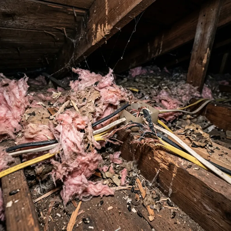 Contaminated ceiling insulation being assessed in a Tullamarine roof space