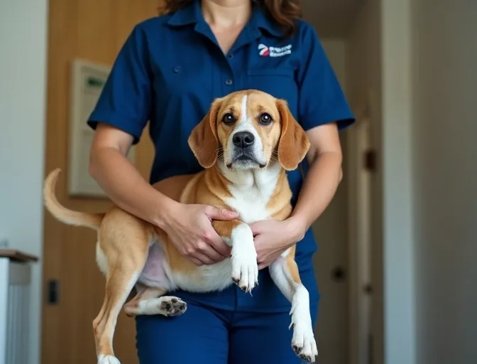 Technician respectfully transporting a deceased dog in Tullamarine