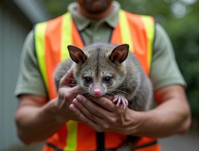 Animal handler safely recovering a deceased possum in Tullamarine