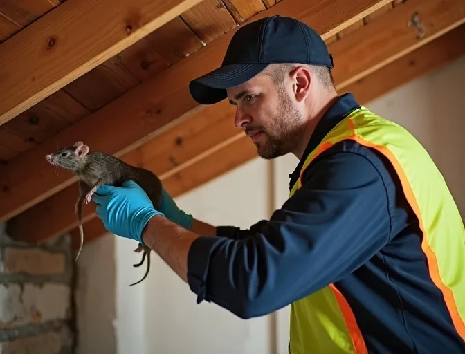 Technician inspecting a roof cavity for a dead rat in Tullamarine